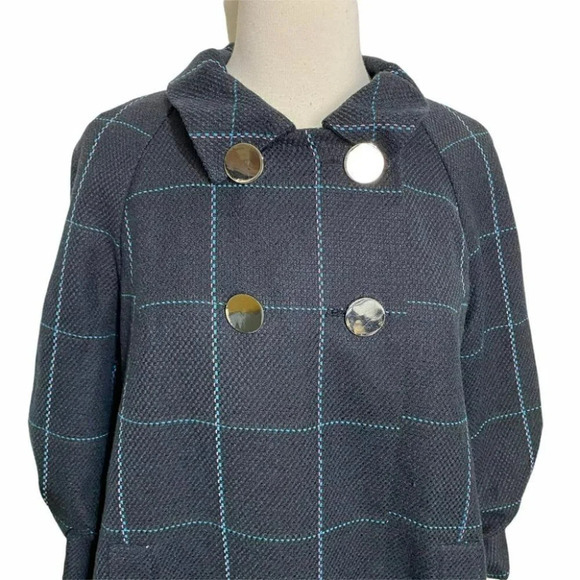 Relativity 6P Womens Plaid Swing Coat Green Blue Black Round Button Front Jacket - Picture 4 of 7